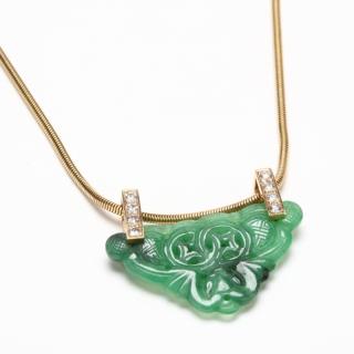 Appraisal: KT Gold Jade and Diamond Necklace the carved jade pendant