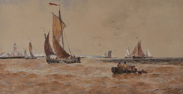 Appraisal: Thomas Bush Hardy British - Fishing boats on murky waters