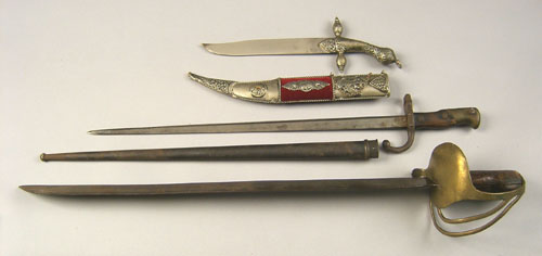 Appraisal: French bayonet dated together with an unmarked sword and Germanic