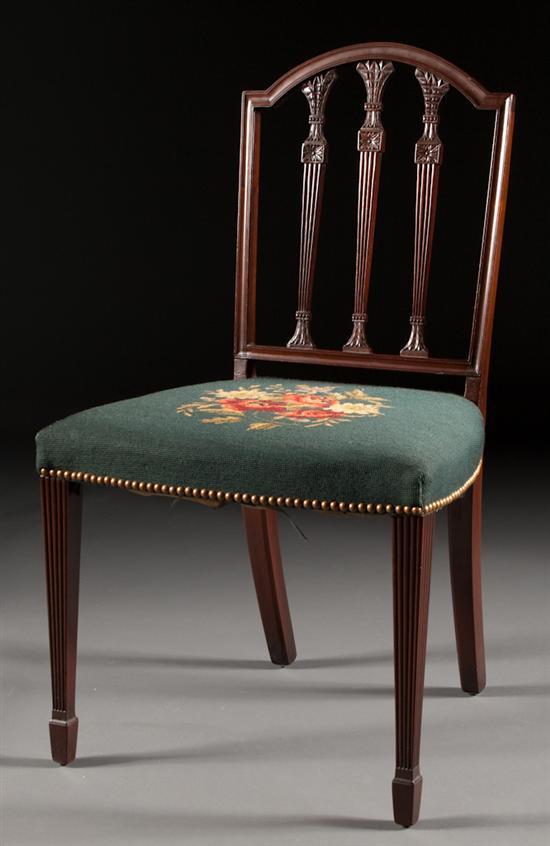 Appraisal: Federal style carved mahogany needlepoint upholstered seat side chair th