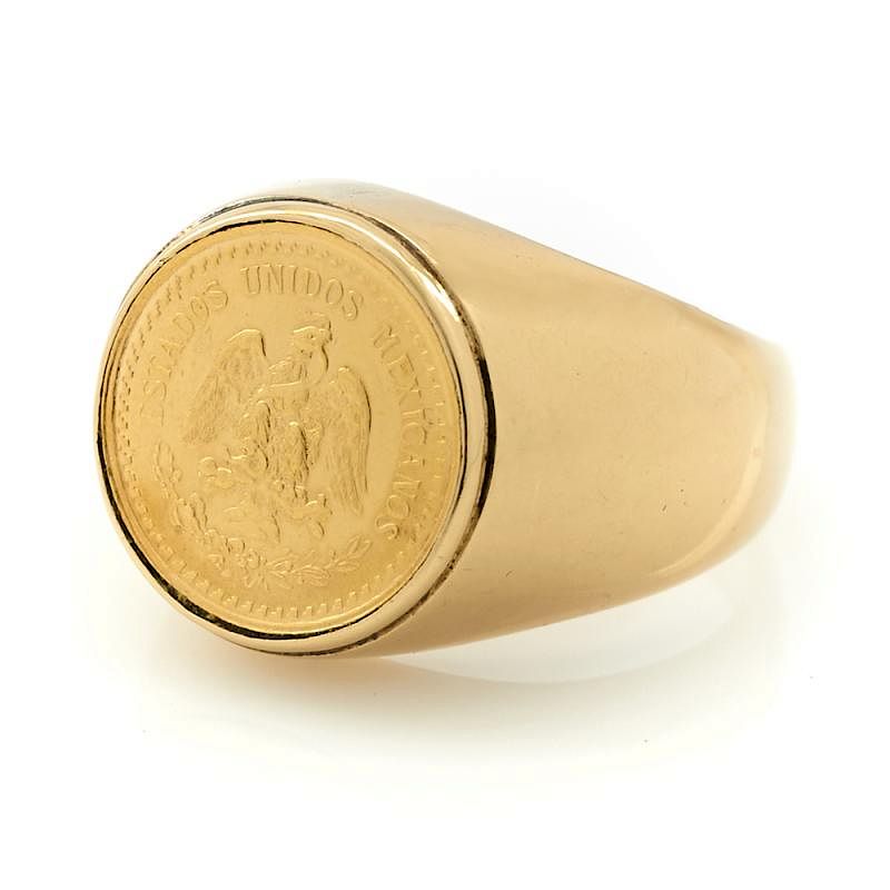 Appraisal: k Yellow gold Mexican coin ring k Yellow gold and