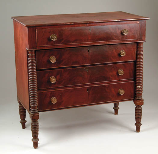 Appraisal: FOUR DRAWER SHERATON MAHOGANY CHEST Top drawer over an inset