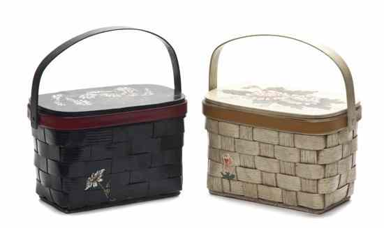 Appraisal: Two American Woven Baskets each with floral painted decoration Height