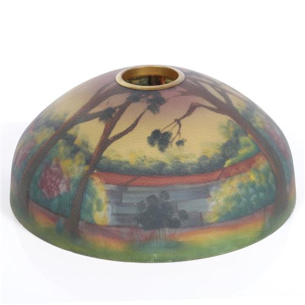 Appraisal: ANTIQUE REVERSE PAINTED SCENIC DOME GLASS LAMP SHADE WITH LANDSCAPE