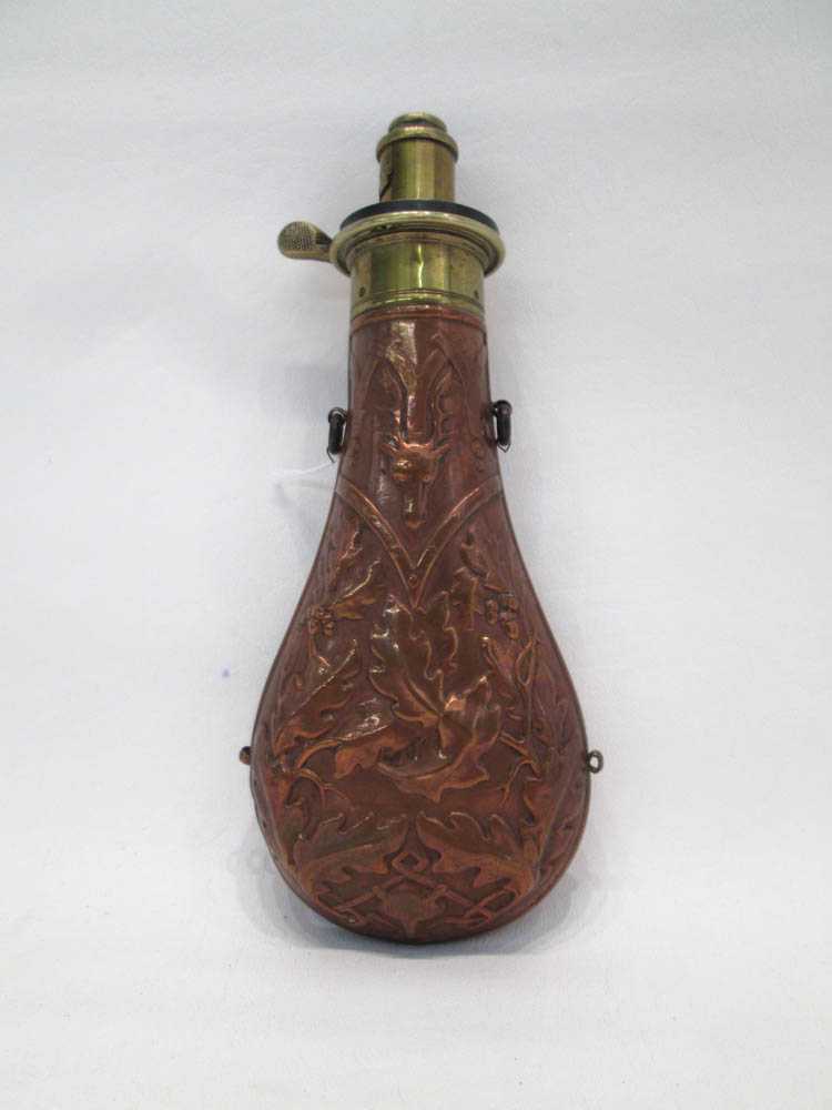 Appraisal: G AND J W HAWKSLEY BLACK POWDER FLASK Sheffield England