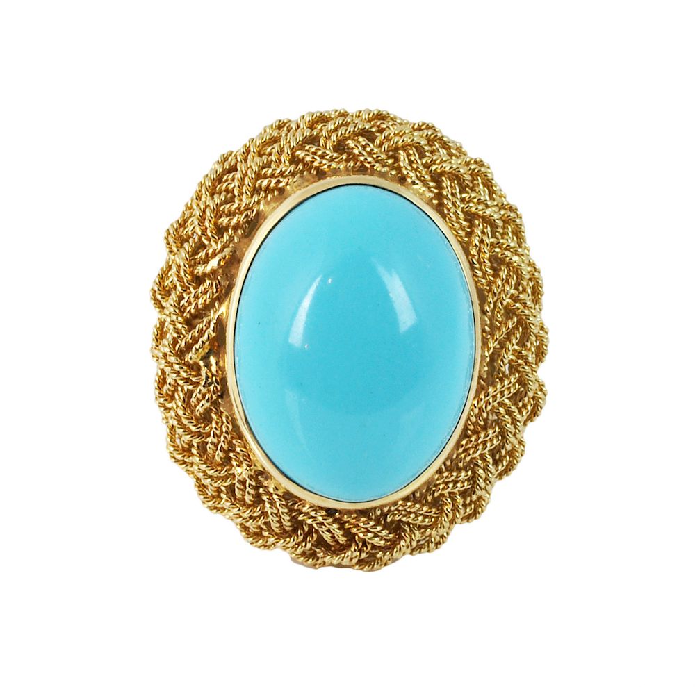 Appraisal: Kt Gold Persian Turquoise Cabochon Ring Kt gold Persian turquoise