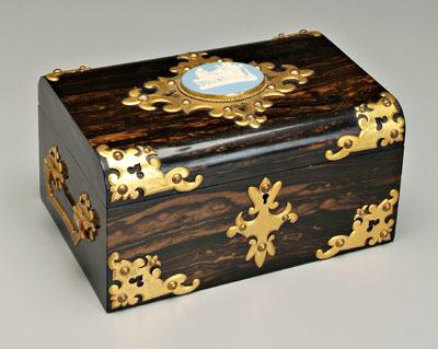 Appraisal: Brass mounted jewelry cask faux rosewood grain painted box with