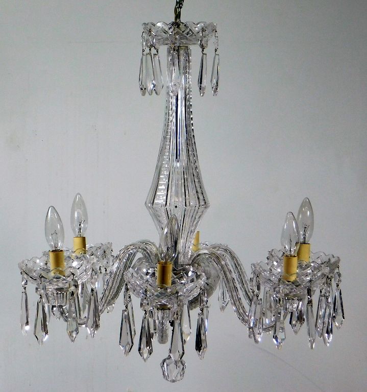 Appraisal: Waterford Crystal Glass Arm Chandelier Ireland Early th Century Tapered