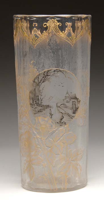 Appraisal: CAMEO ENAMEL VASE Massive cylinder vase begins with an acid