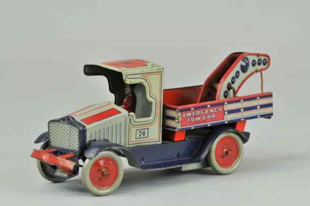 Appraisal: STRAUSS EMERGENCY TOW TRUCK Lithographed tin done in red white