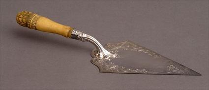 Appraisal: VICTORIAN IVORY-HANDLED SILVER TROWEL Maker's mark R H Sheffield the