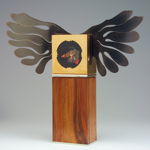 Appraisal: GARY KNOX BENNETT Walnut and metal clock with winged case