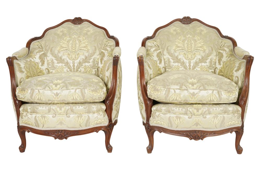 Appraisal: PAIR OF CARVED LOUIS XV STYLE BERGERES th century each