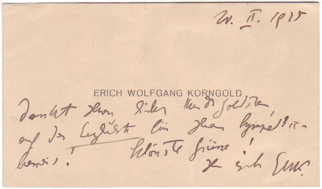 Appraisal: KORNGOLD ERICH WOLFGANG Autograph Note Signed EWK in German on