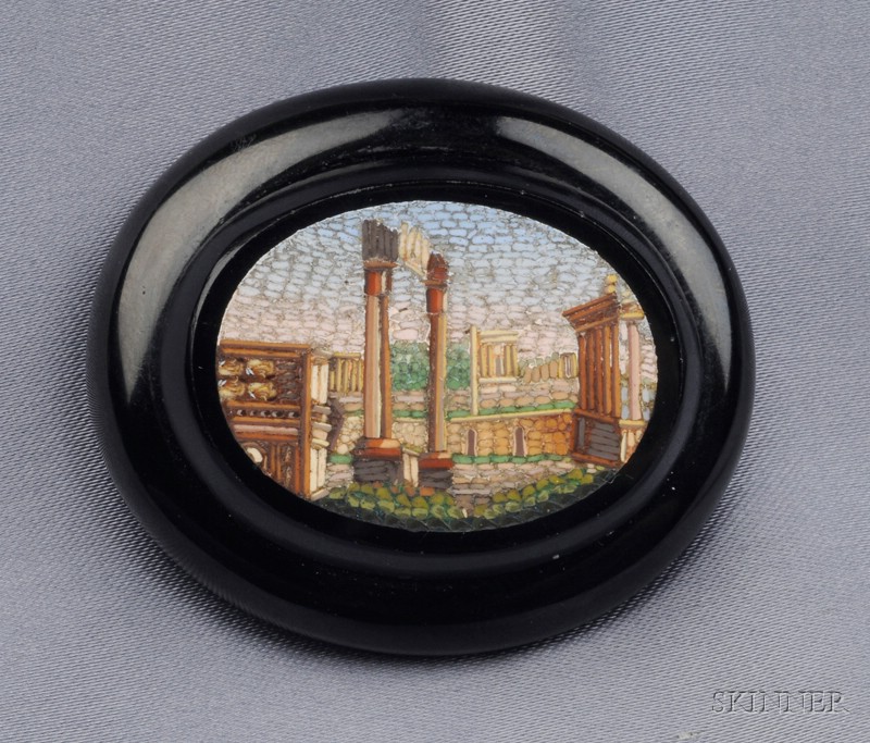 Appraisal: Antique Micromosaic Brooch depicting the Roman Forum within a jet