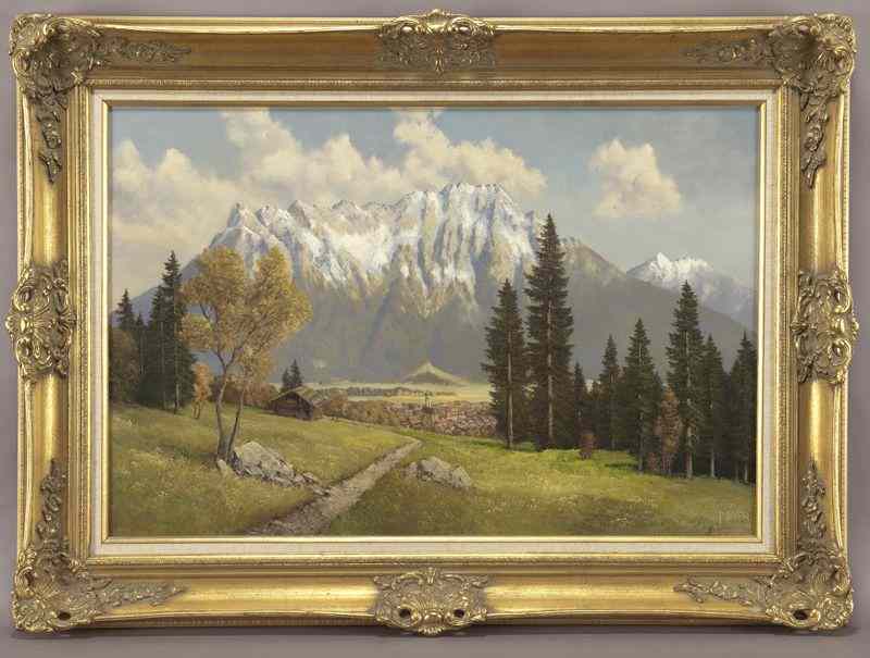 Appraisal: Meyer Muenchen ''Mountain Village'' oil paintingon canvas Canvas ''H x