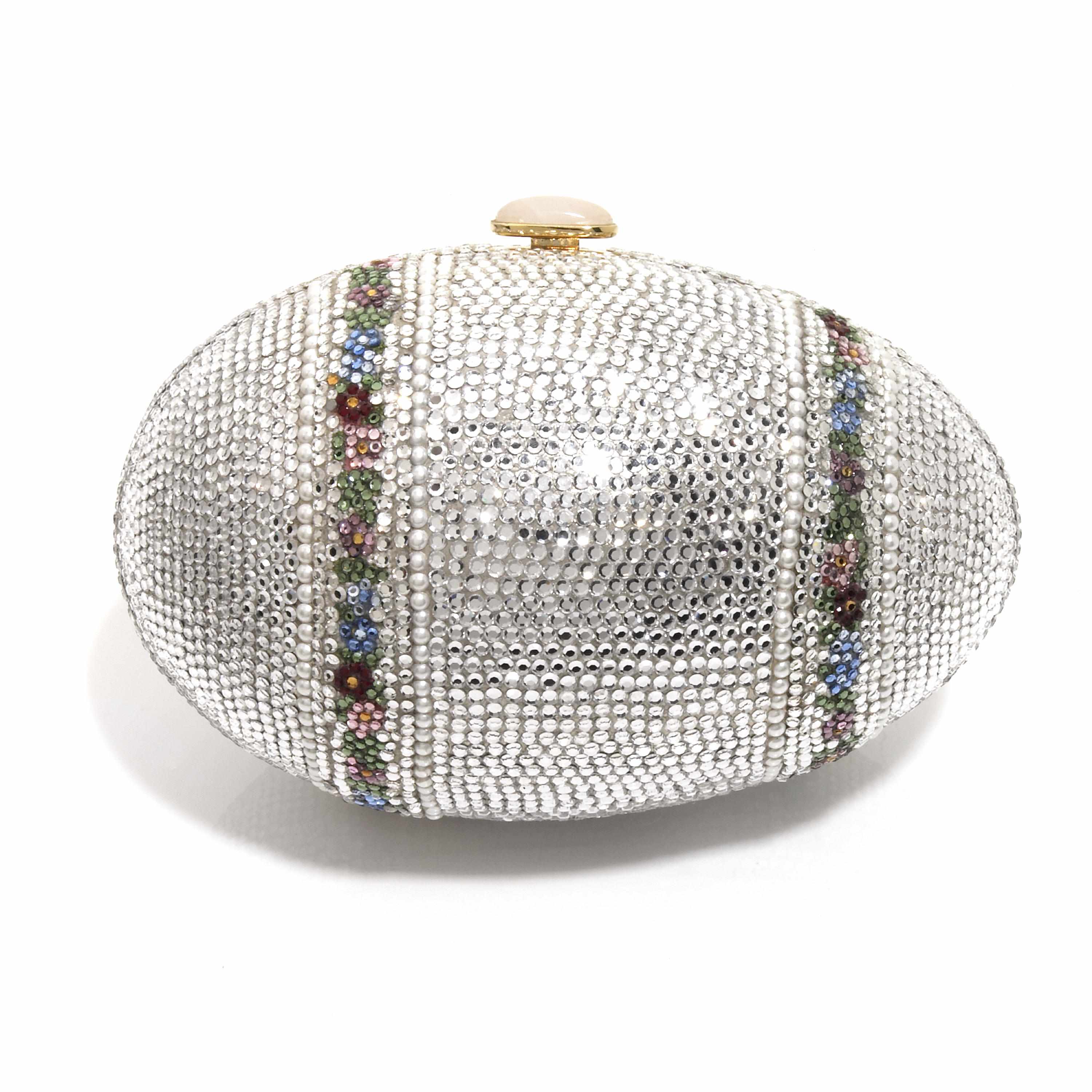 Appraisal: A silver and multi-colored crystal egg purse with floral bands