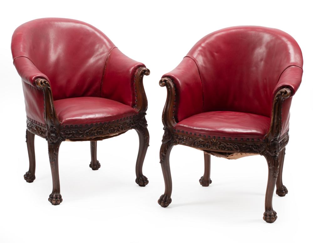 Appraisal: Pair of English Georgian Revival Carved Walnut Tub Chairs late