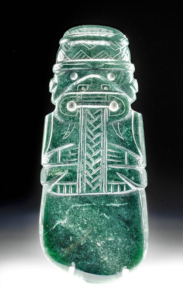 Appraisal: Costa Rican Jade Axe God Pendant w Incredible Details Pre-Columbian