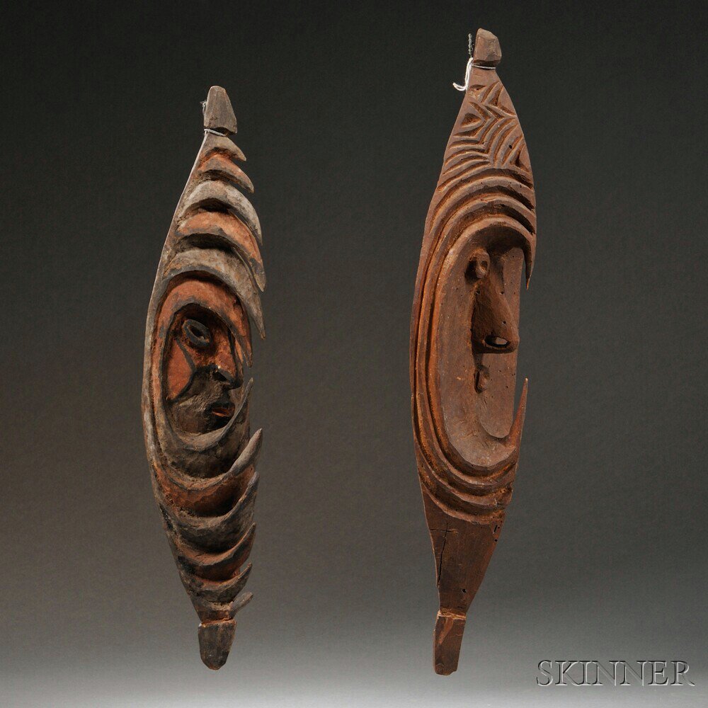 Appraisal: Two New Guinea Carved Wood Ancestral Masks Ramu River region