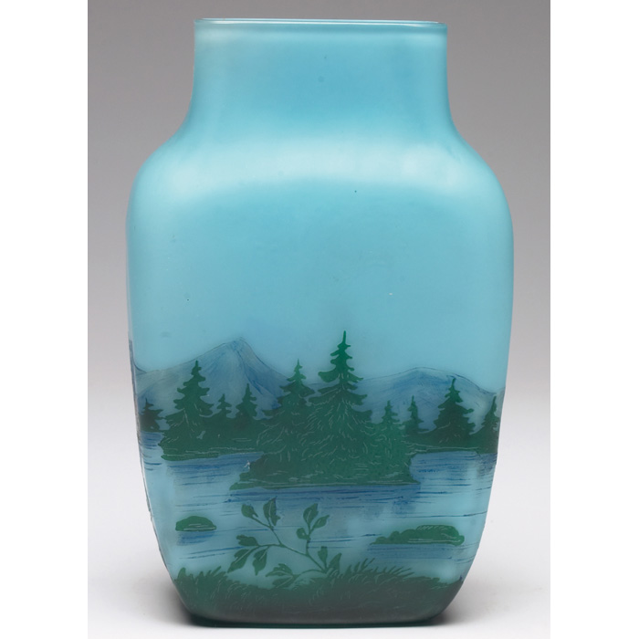 Appraisal: Lamartine vase flattened shape in frosted and blue glass with