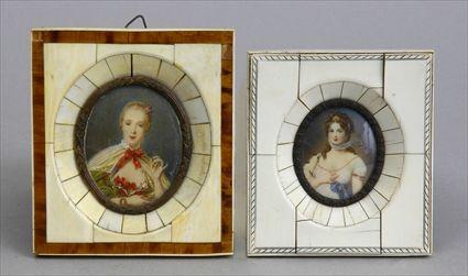 Appraisal: TWO PAINTED OVAL PORTRAITS ON IVORY The one depicting Madame