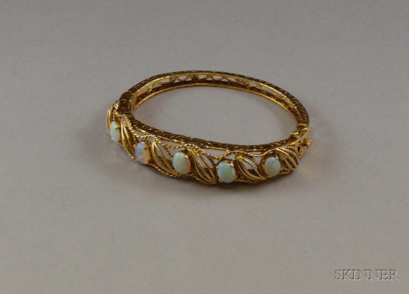 Appraisal: kt Gold and Opal Hinged Bangle and a kt Gold