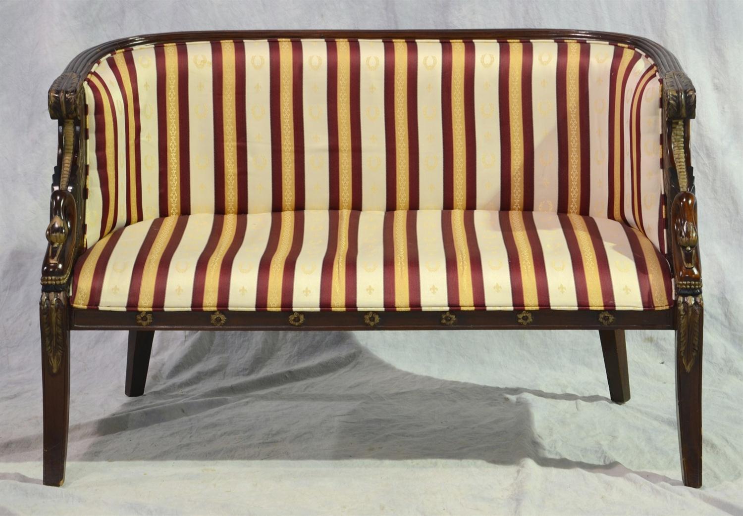 Appraisal: French Empire Style Parcel Gilt Settee th c Striped Upholstered