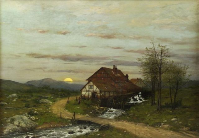 Appraisal: KLUTH Robert Oil on Canvas House with Mill inLandscape Signed