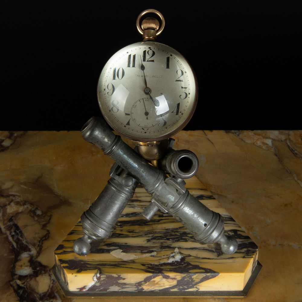 Appraisal: Webb C Ball Clock on Bronze Cannon Form Stand Adapted