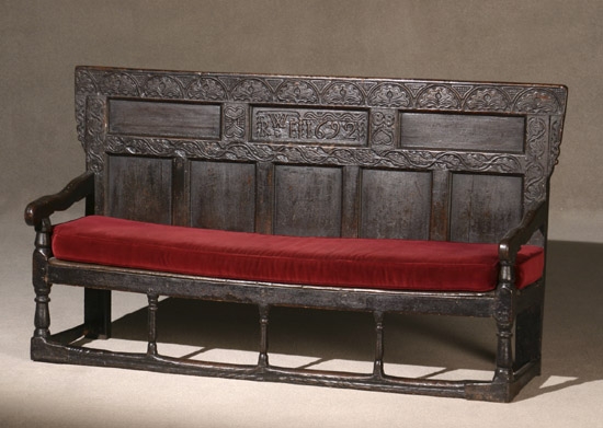 Appraisal: William and Mary Fumed Oak Settee Dated RWE Restored Height