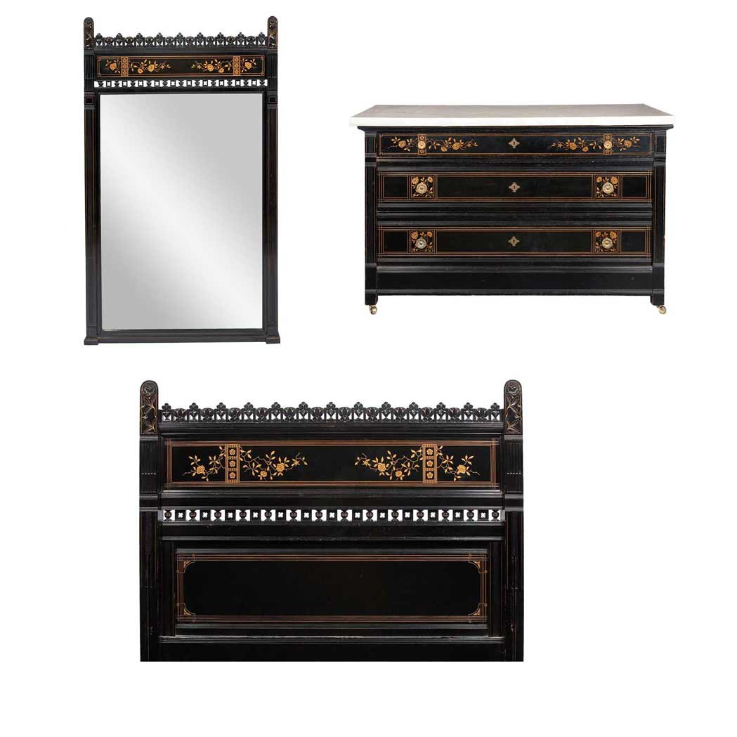 Appraisal: American Aesthetic Movement Ebonized Bedroom Suite Circa Comprising a chest