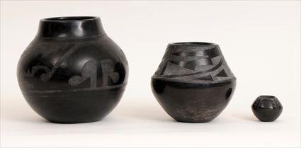 Appraisal: THREE SOUTHWEST BLACKWARE POTS in in diam in in diam