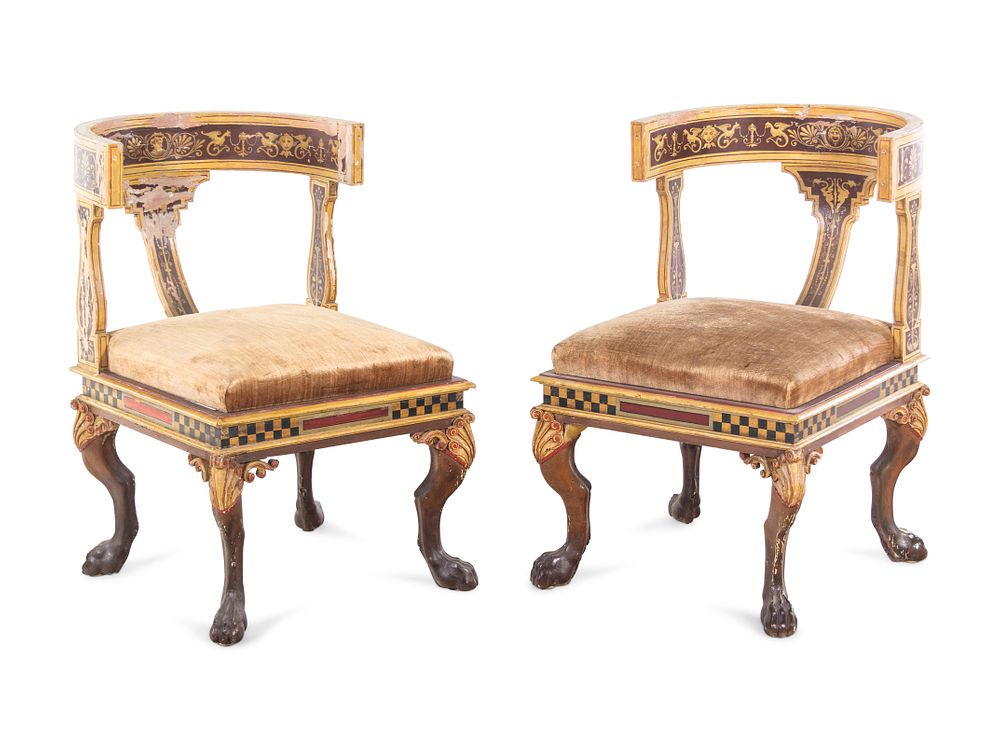 Appraisal: A Pair of Italian Neoclassical Painted Klismos Style Chairs A