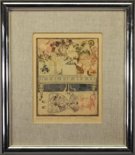 Appraisal: th C Signed Surrealist Colored Etching th C Signed Surrealist