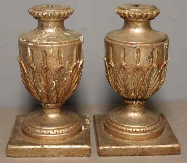 Appraisal: Pair of Early Italian Silver Leaf Urn Form Bases From