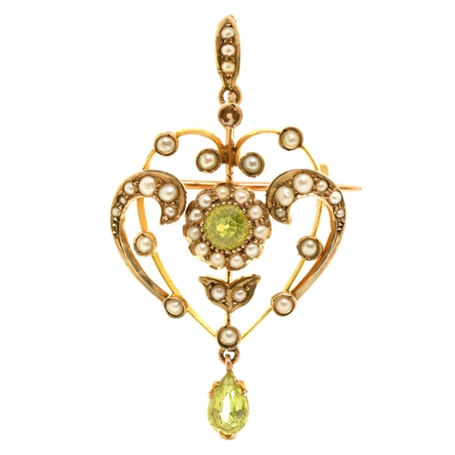 Appraisal: A peridot and split pearl openwork pendant c in gold