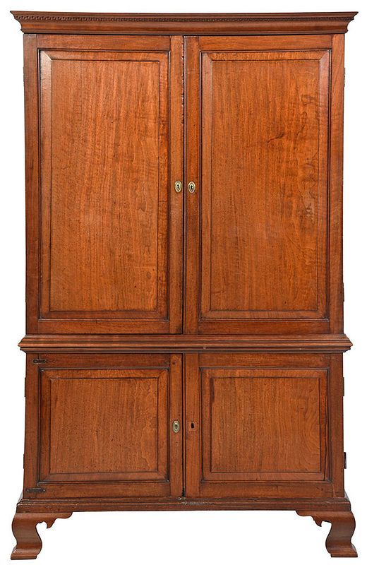 Appraisal: Southern Chippendale Mahogany Clothes Press Attributed to Virginia th century