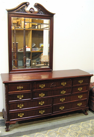 Appraisal: CHIPPENDALE STYLE MAHOGANY BUREAU WITH ATTACHED MIRROR the front of