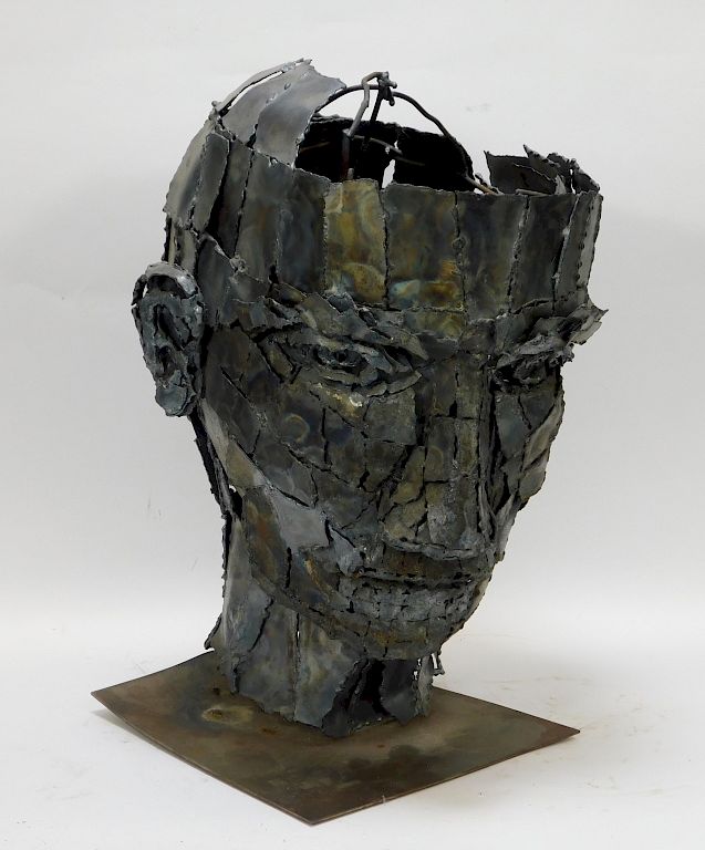 Appraisal: Oversize Brutalist Human Head Steel Bust Sculpture Oversize Brutalist Human