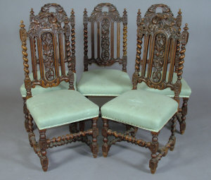 Appraisal: A set of five carved oak barley twist dining chairs