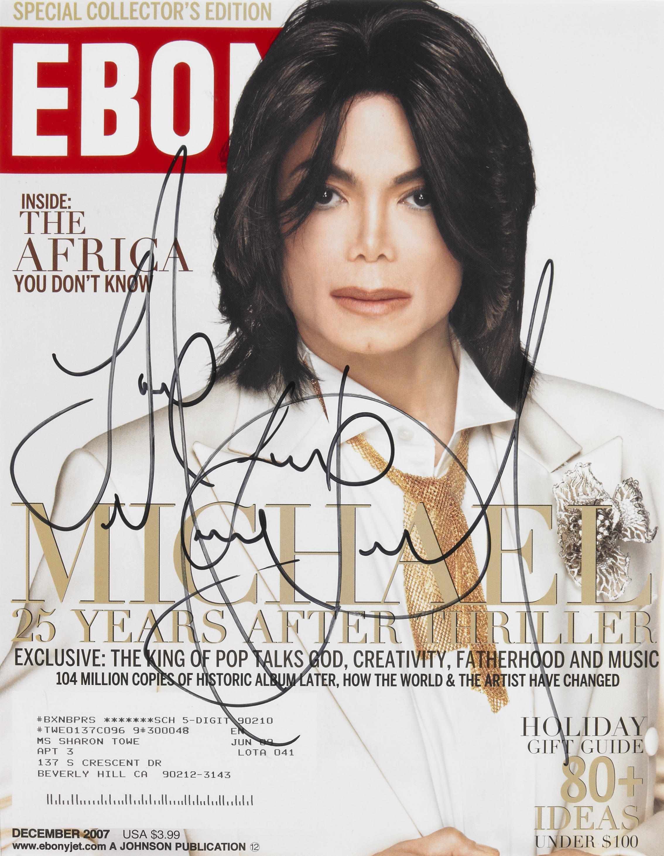 Appraisal: Rock Roll Memorabilia A Michael Jackson signed Ebony magazine Matted