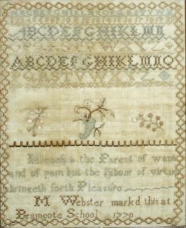 Appraisal: th c schoolgirl sampler with verse- M Webster marked at