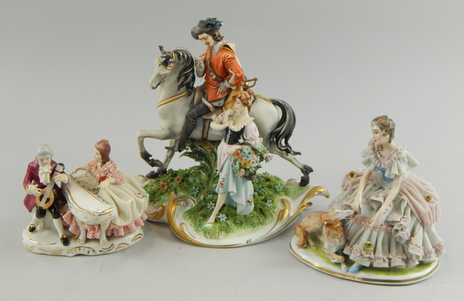 Appraisal: Three items of Continental porcelain a Capodimonte figure of a