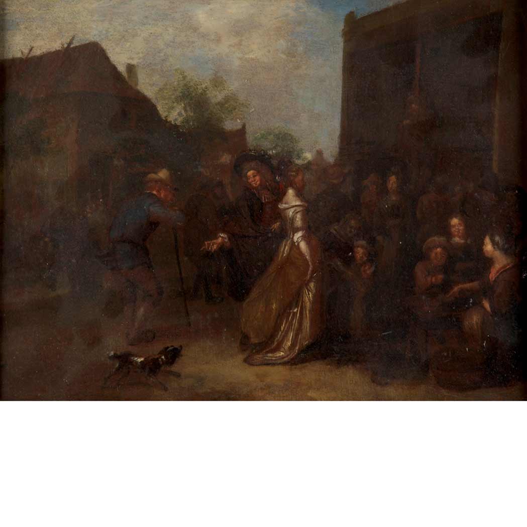 Appraisal: Dutch School th Century Gentleman Offering Alms to a Beggar