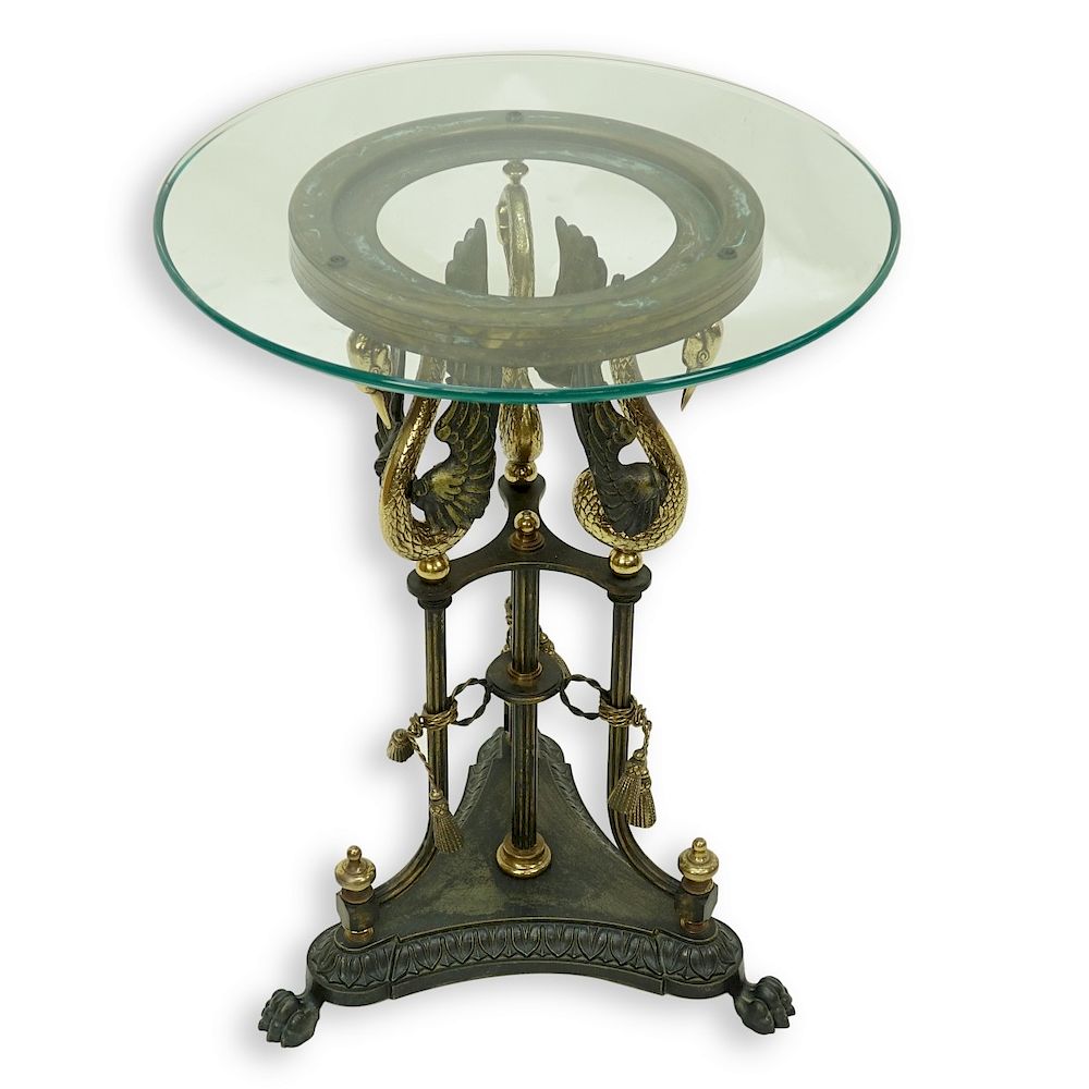 Appraisal: Empire Style Table Mid Century Empire Style Bronze Glass Top