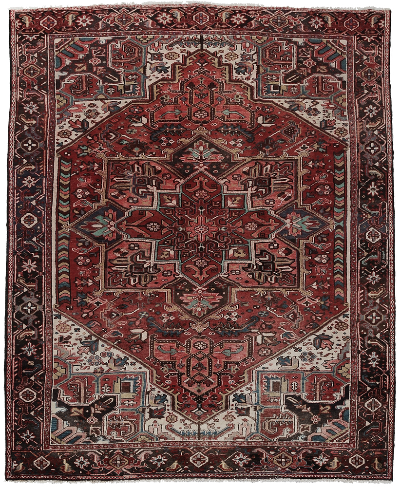 Appraisal: Heriz Carpet Persian late th century central medallion on brick-red