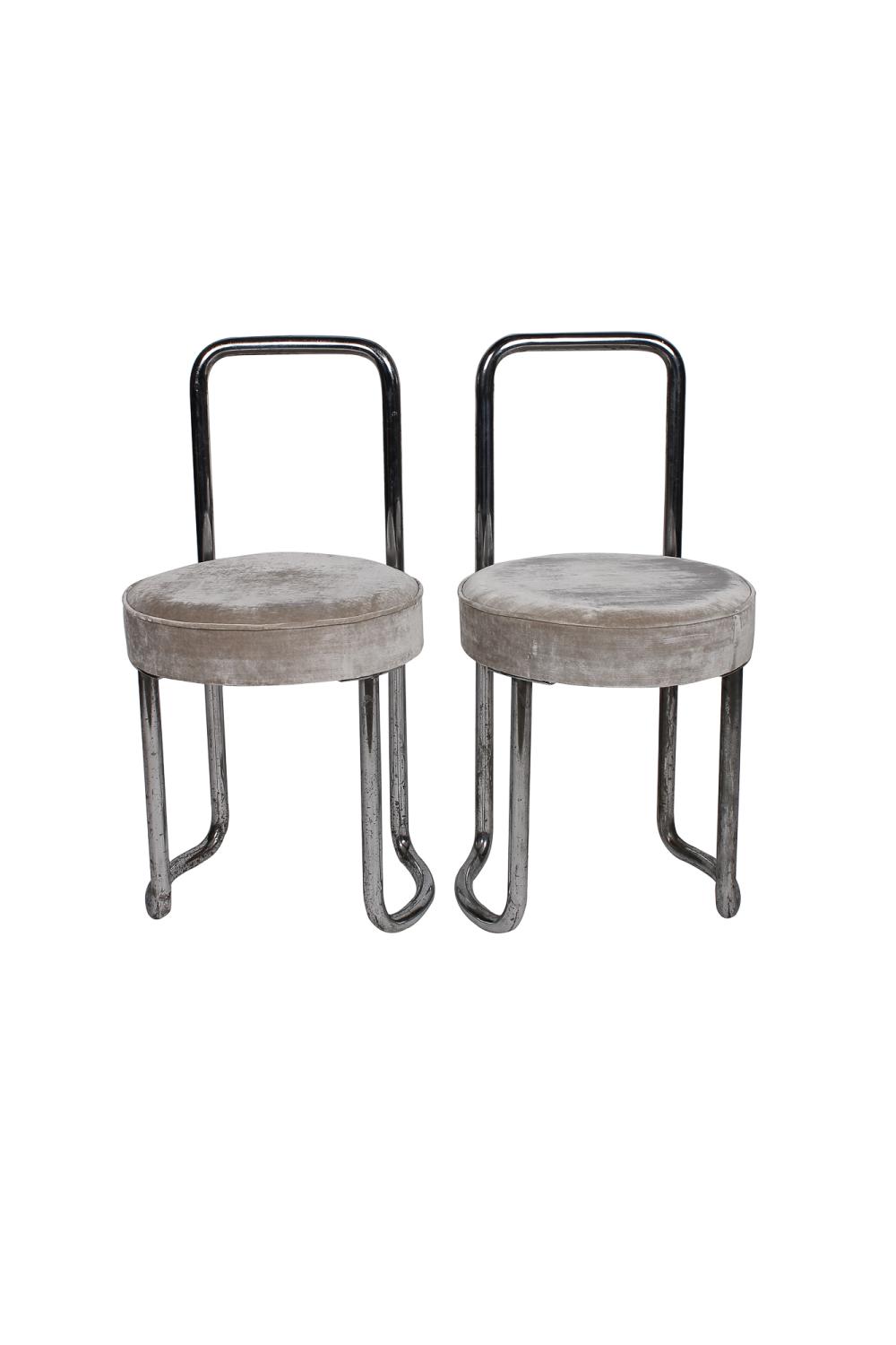 Appraisal: PAIR OF DECO STYLE CHROMED METAL STOOLScirca s with tubular