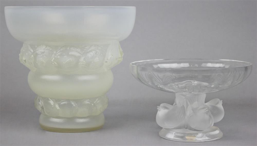 Appraisal: SABINO LIZENS ART GLASS OPALESCENT VASE AND LALIQUE NOGENT FOOTED