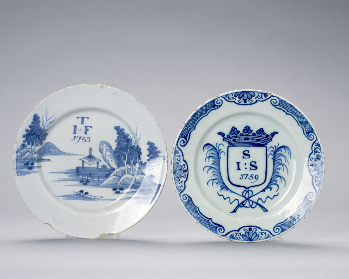 Appraisal: DUTCH DELFT BLUE AND WHITE PLATE DATED Painted in the